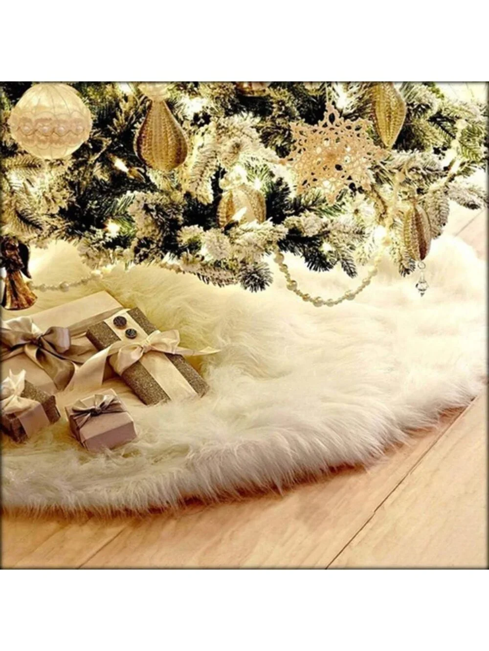 New 48 Inch Faux Fur Christmas Tree Skirt White Plush Holiday Decorations